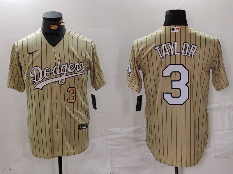 Men Los Angeles Dodgers #3 Taylor yellow Stripe Game 2024 Nike MLB Jersey style 3